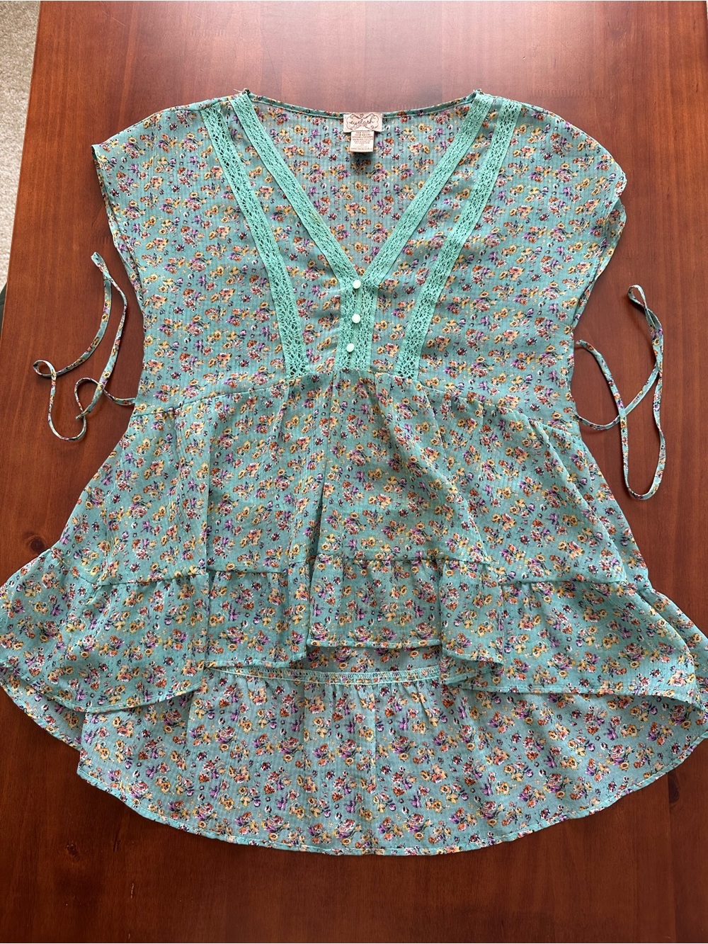 eyelash couture Mint Floral Boho Lace-Trim Tiered Tunic